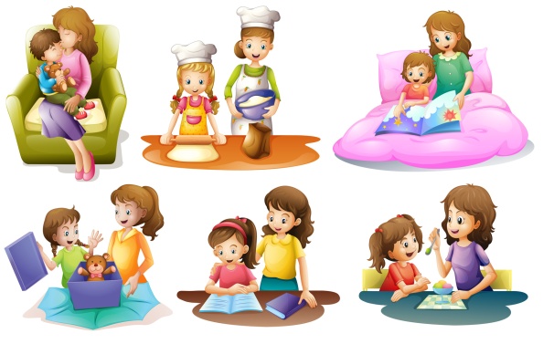 Different activities of a mother and a child